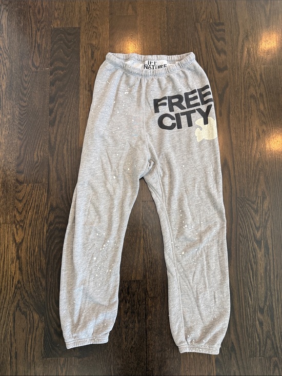 freecity Pants - freecity Grey Jogger Sweatpants with Free City Logo and splatter paint